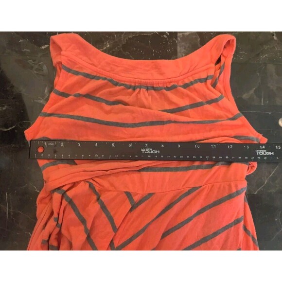 Liz Lang Maternity Womens Size XS TP Maxi Dress Orange Gray Stripe Tie Belt Baby - Picture 10 of 12